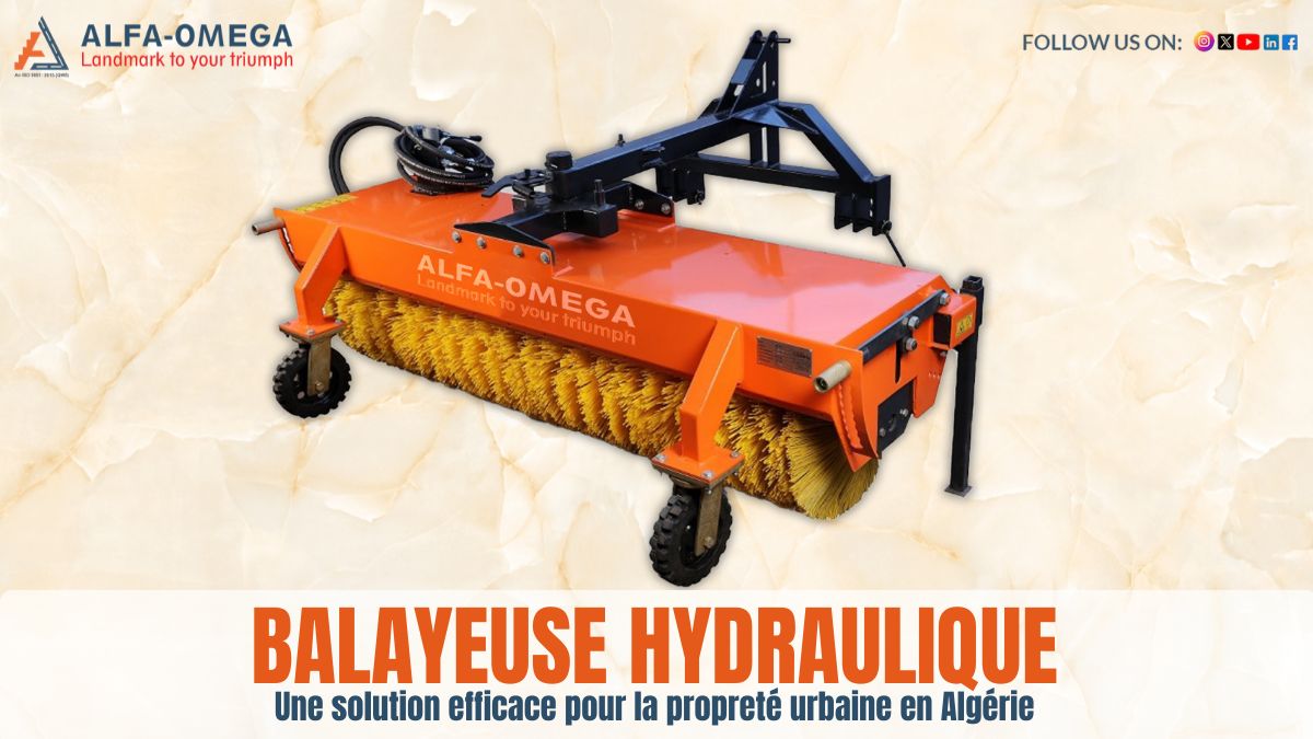 Balayeuse hydraulique Alfa Omega pour le nettoyage des routes urbaines en Algérie.